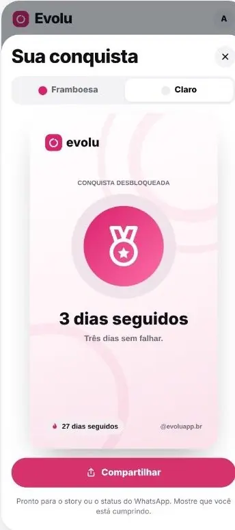 Tela de conquista de 3 dias seguidos